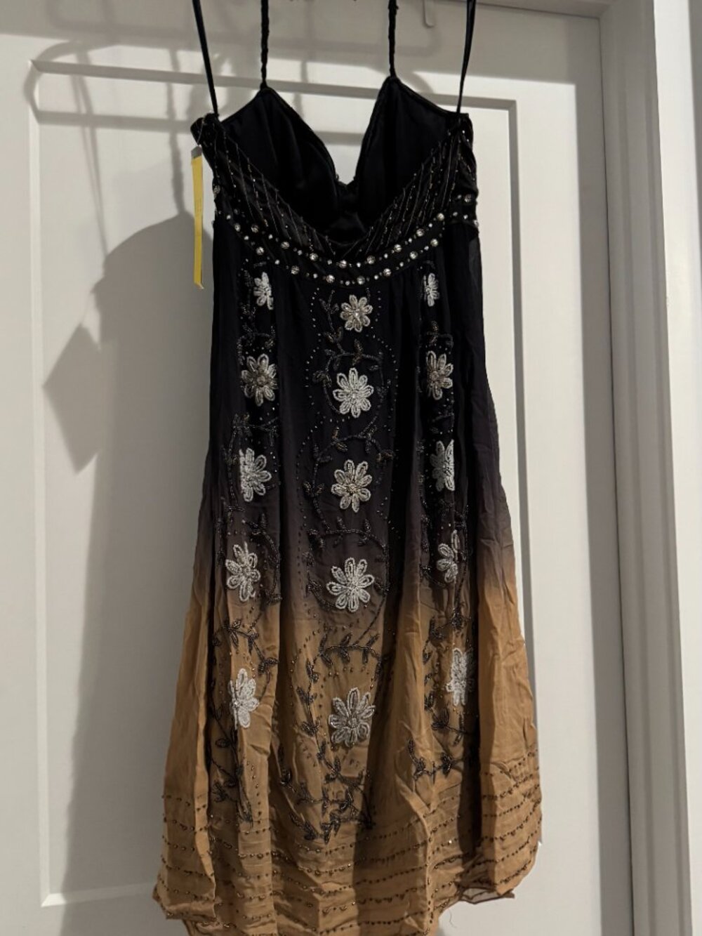 Sue Wong Halter Dress Y2K Sexy #52 Flowers Flapper Black Brown Sequins Midi SILK - Picture 7 of 16
